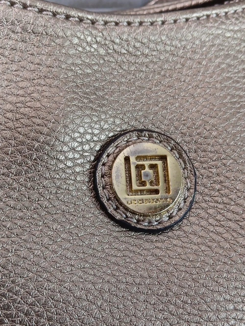 Liz Claiborne Gold Pebbled Leather Studded Hobo Bucket Purse